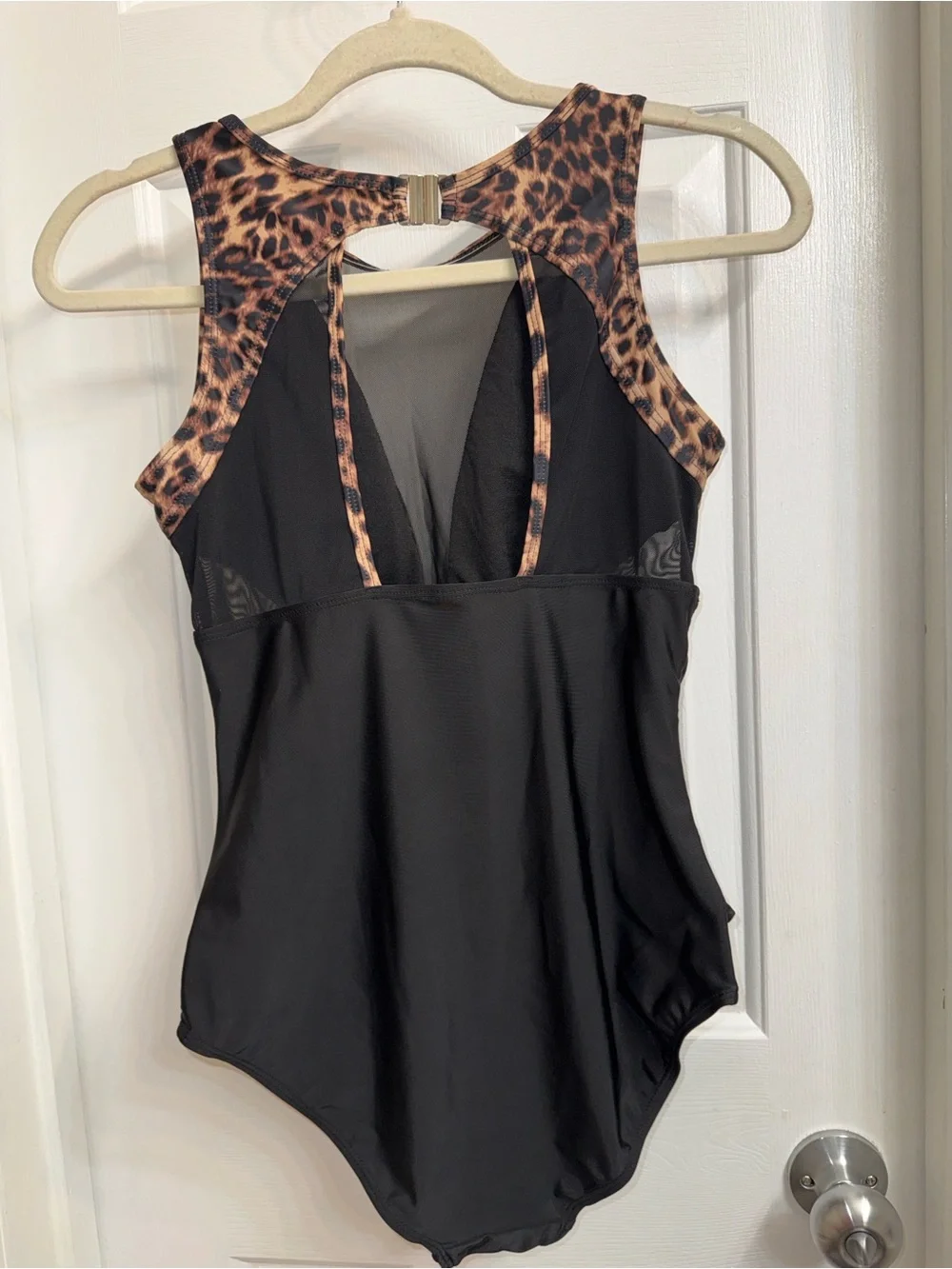 Leopard & Black Women’s One-Piece Swimsuit with Ruching, NEW